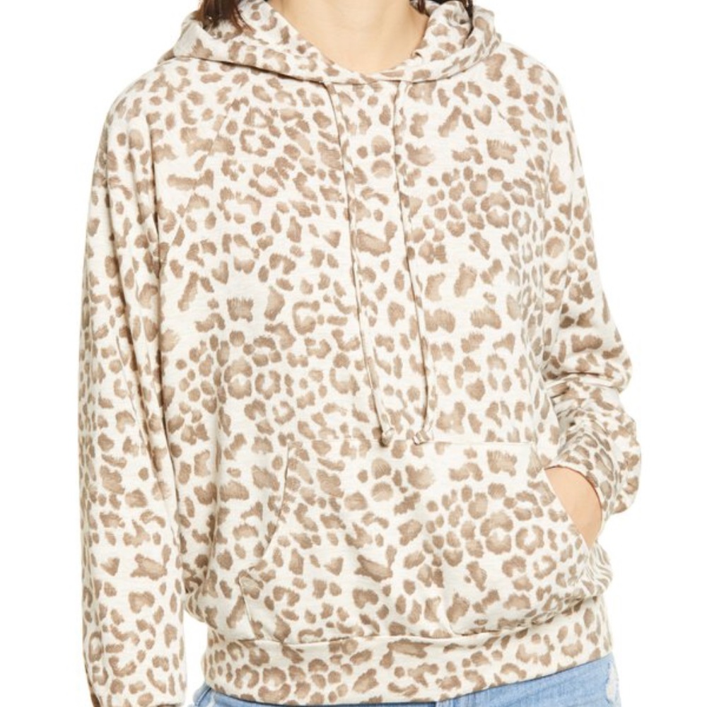 All In Favor Raglan Sleeve Animal Print Drawstring Hoodie Kangaroo Pocket